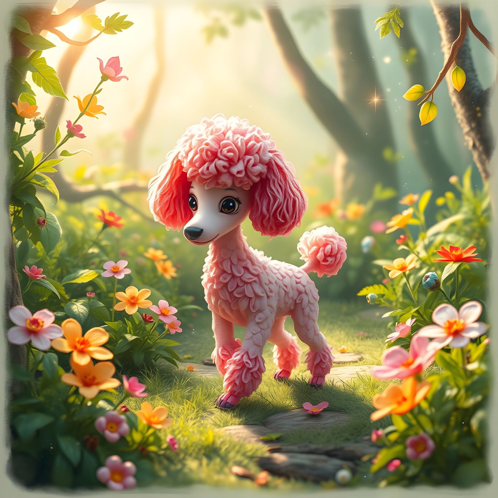 Origami Poodle Lost in a Magic Forest