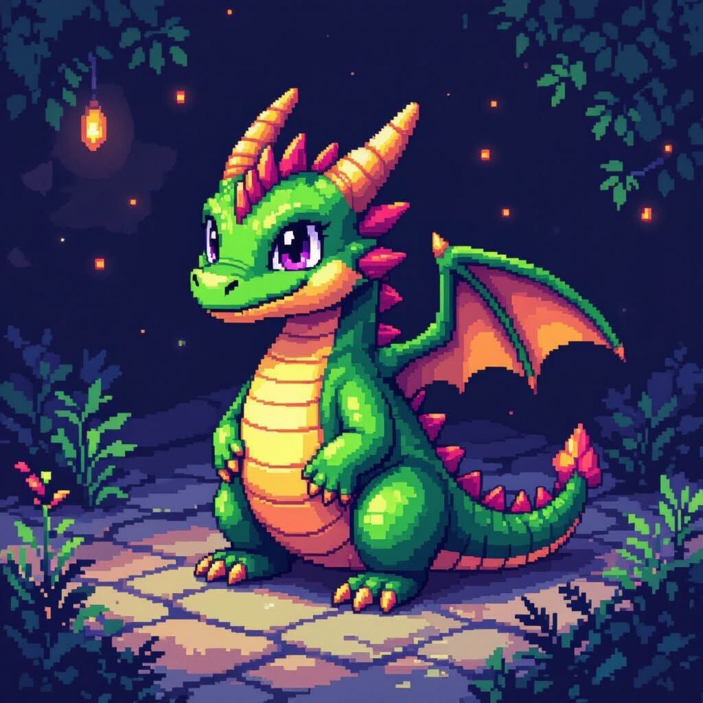 Pixel Art Dragon in 8-Bit Retro Video Game Style