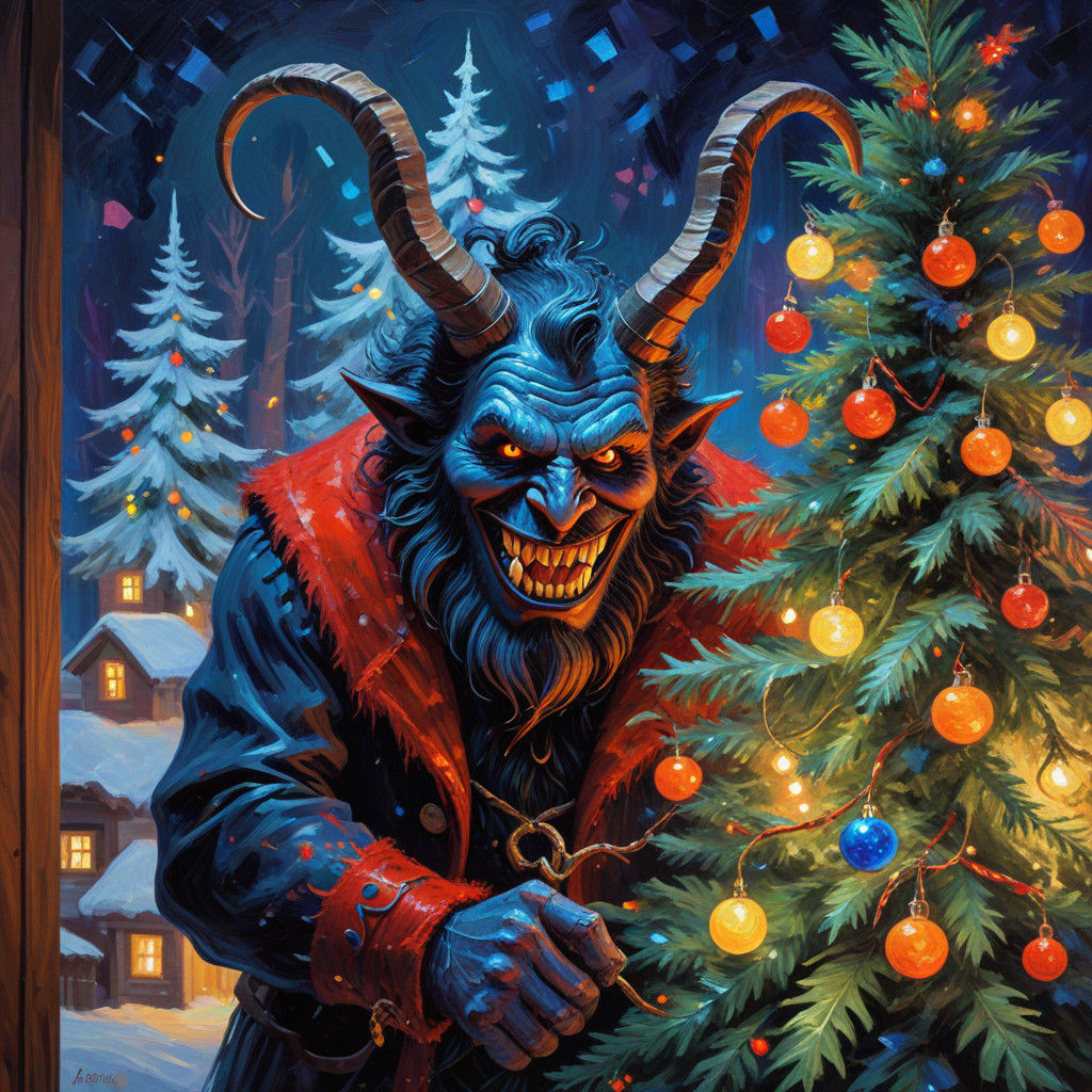 Krampus in Christmas Chaos: A Neo-Expressionist Scene