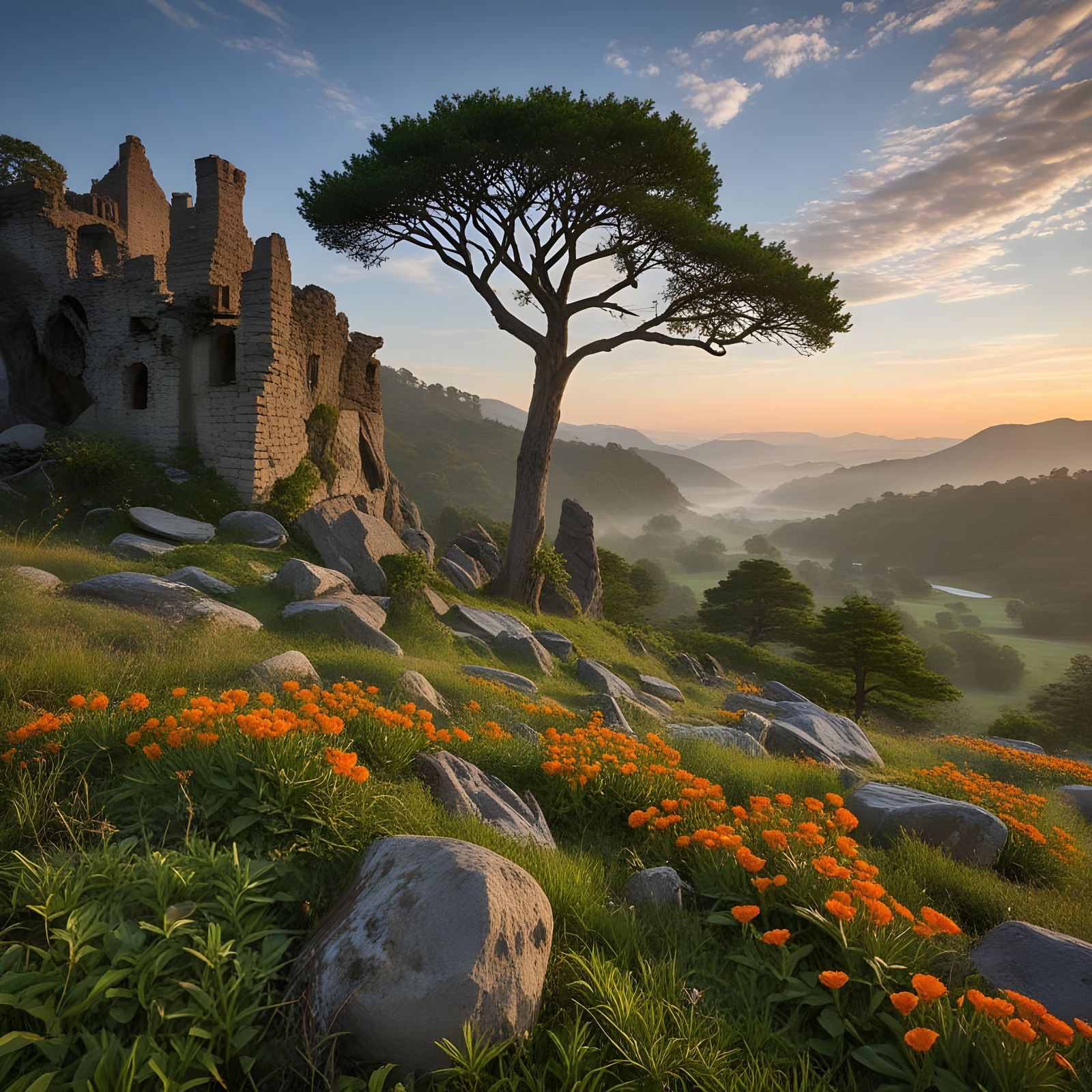 A Majestic Landscape Unfolds in the Style of Old Masters