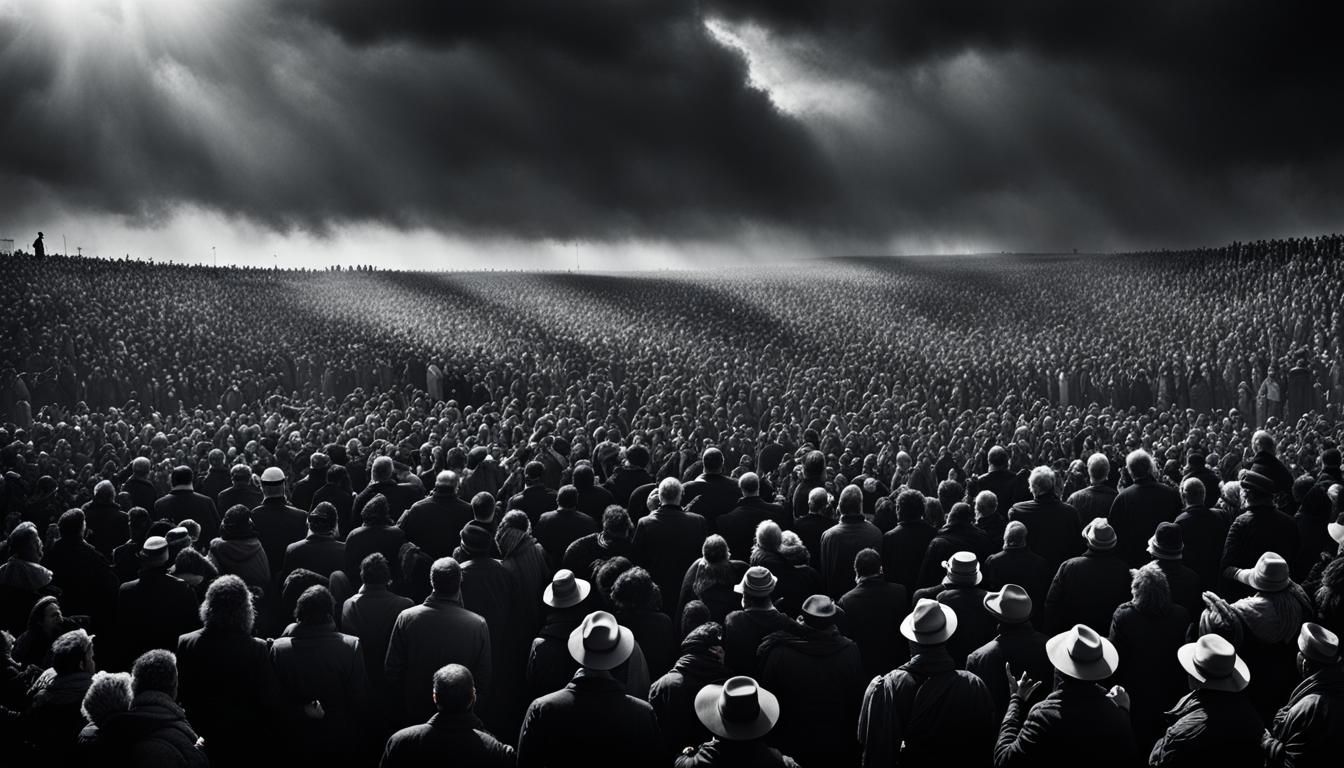 Hyperrealistic Crowd Complaining in Cinematic Style