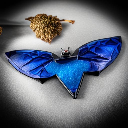 Crystalline Blue Gemstone Flying Bat Brooch