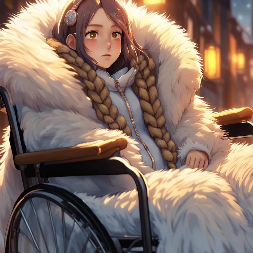 Anime-Style Pregnant Teen in Luxurious Fur Coat and Blanket,...
