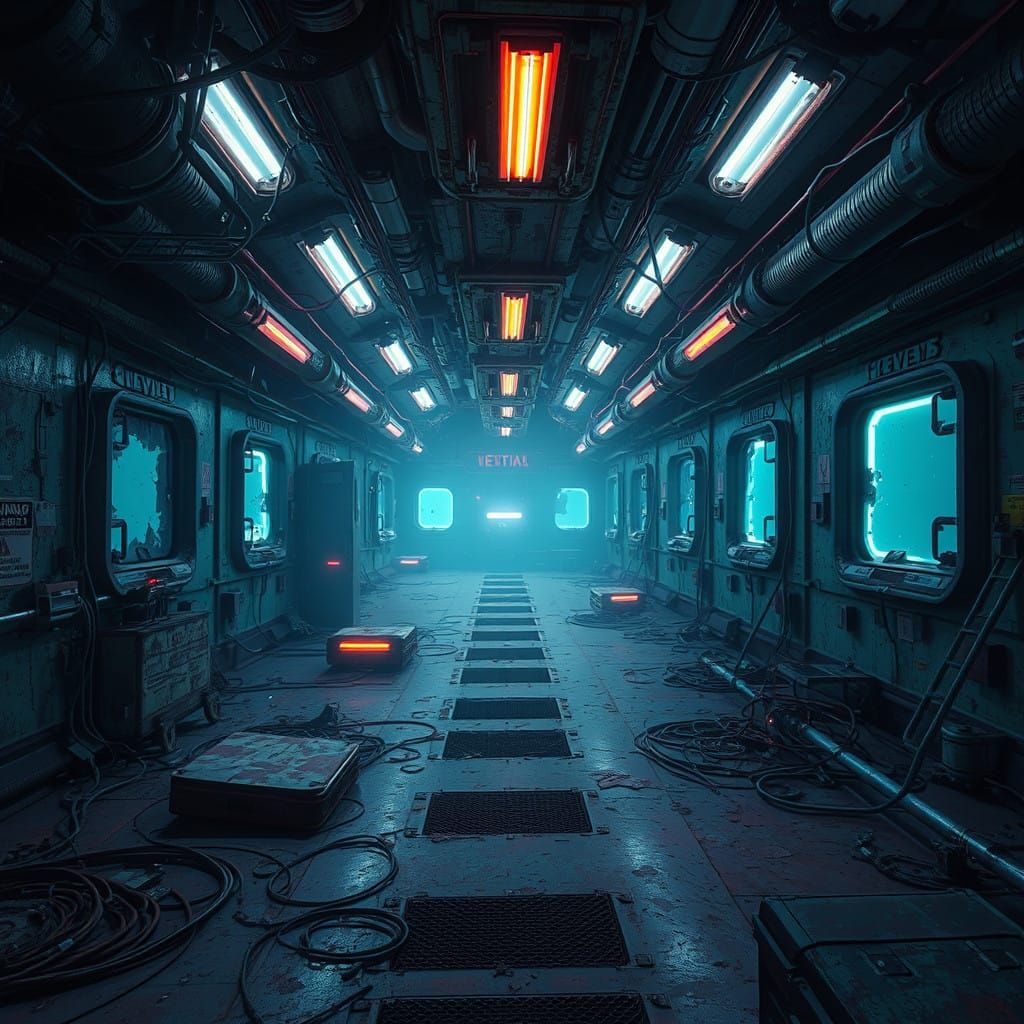 Abandoned Space Station in Haunting Flickering Light