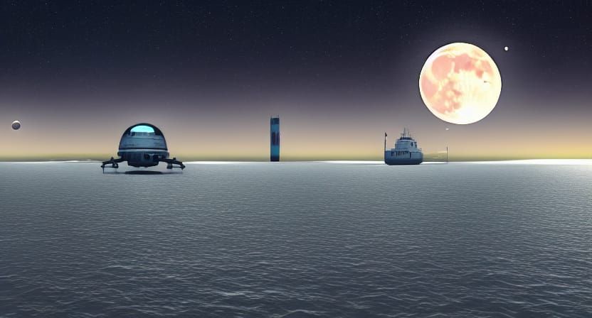 Moonrise over Abandoned Sci-Fi Spaceport