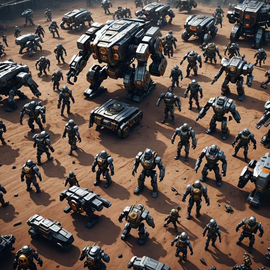 Epic Mech Battle Royale in Futuristic Sci-Fi Style