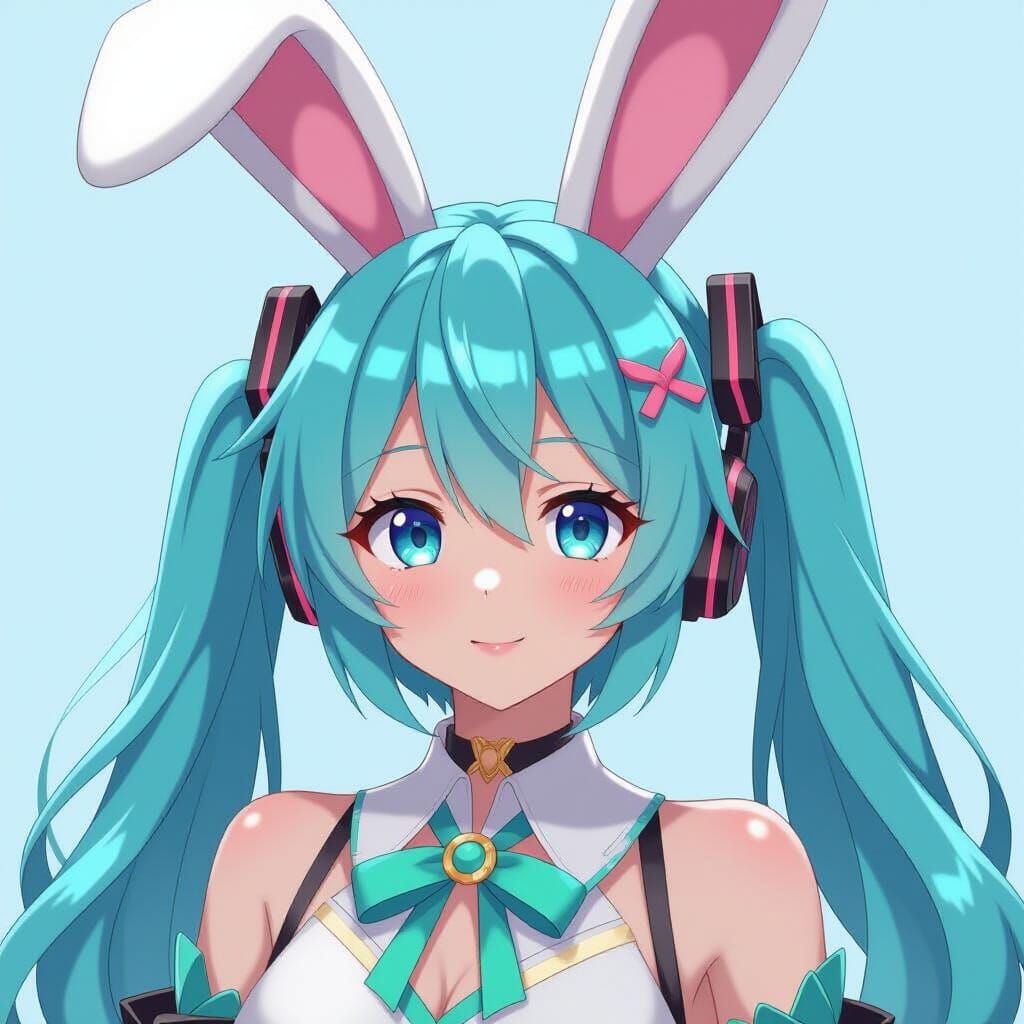 Hatsune Miku in Bunny Ears, Detailed 3D Anime Art