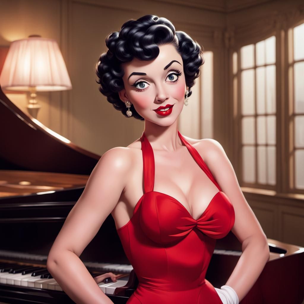 Betty Boop in Vintage Room, Hyperrealistic Digital Art