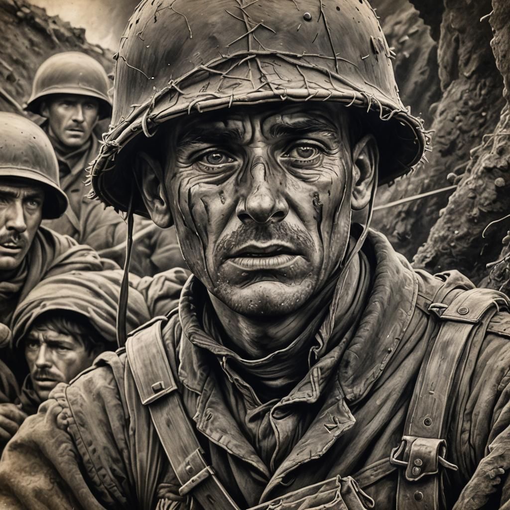Fear and War: A Hyperdetailed Charcoal Drawing
