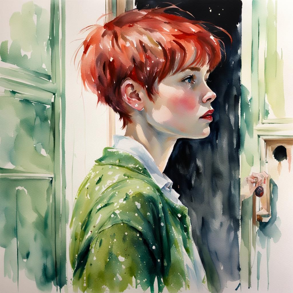 Watercolor Painting of a Trans Girl in Marlene Dumas Style