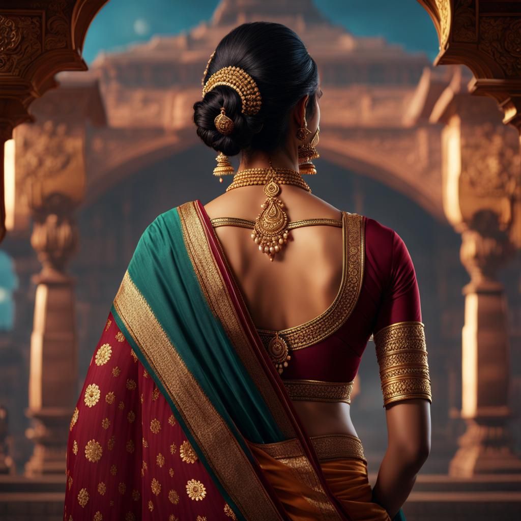 Indian Woman in Saree: Detailed Matte Painting