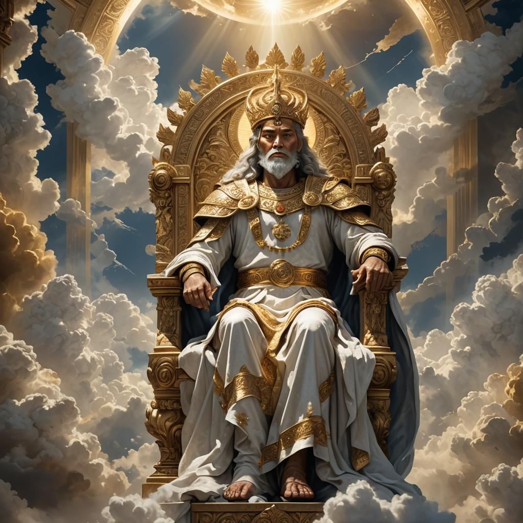 Deity on Throne Surrounded by Clouds in Realism