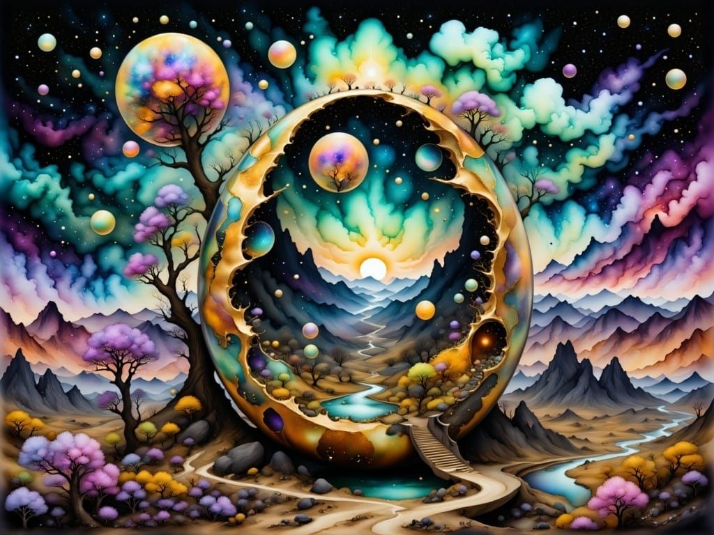 Surreal Dreamscape in Vibrant, Ethereal Hues