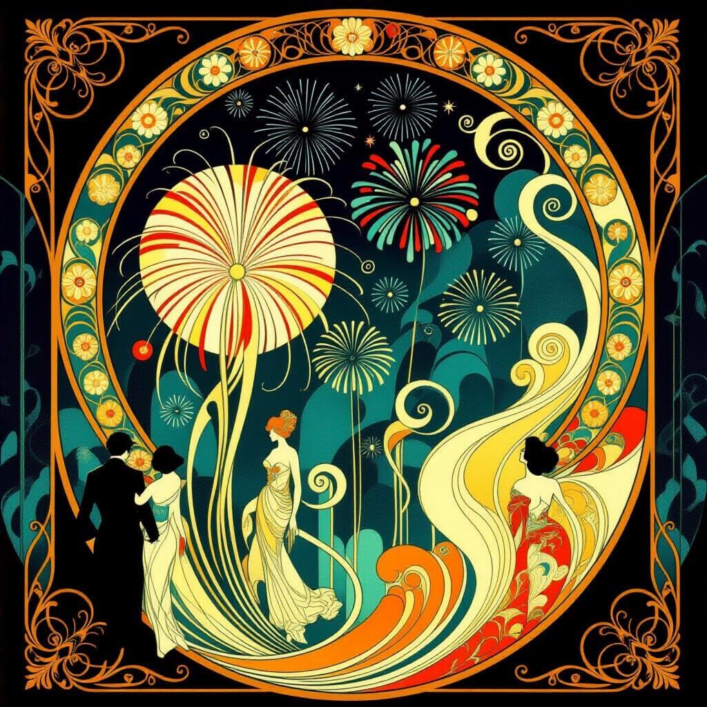 Fireworks in Art Nouveau Style