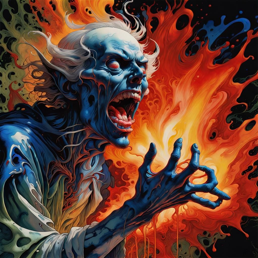 Terrifying Spectral Vampire in Liquid Watercolor Style