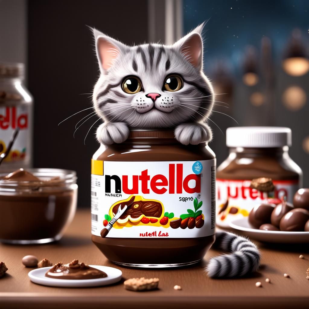 Grey Tabby Cat on Nutella Jar: Digital Painting