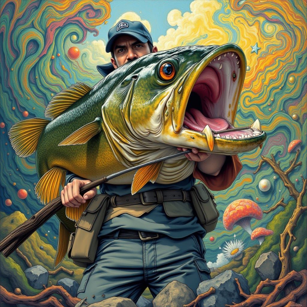 Large Mouth Bass in Fractured Renaissance Style
