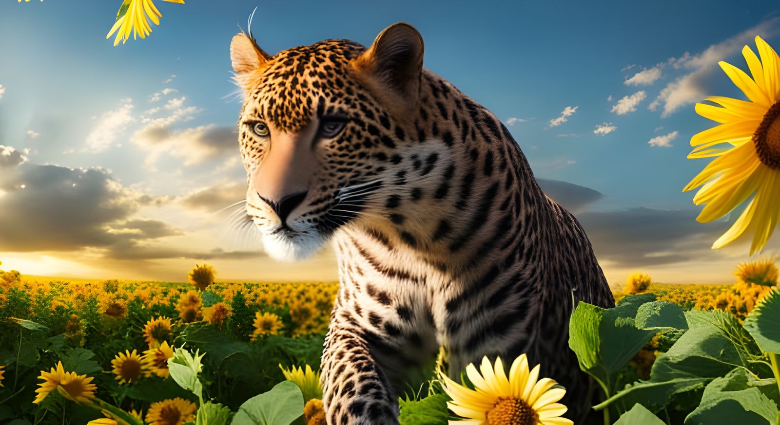 Leopard Among Sunflowers