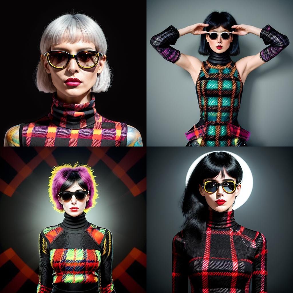 80's Punk Model in Plaid Dress, by Helmut Newton