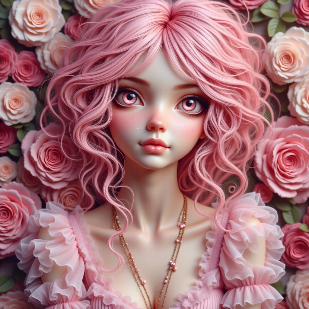 Elegant Woman with Pink Hair in Art Nouveau Style