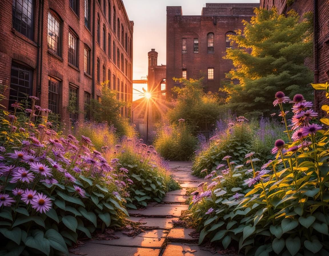 Garden Oasis Against Urban Dystopia at Magic Hour