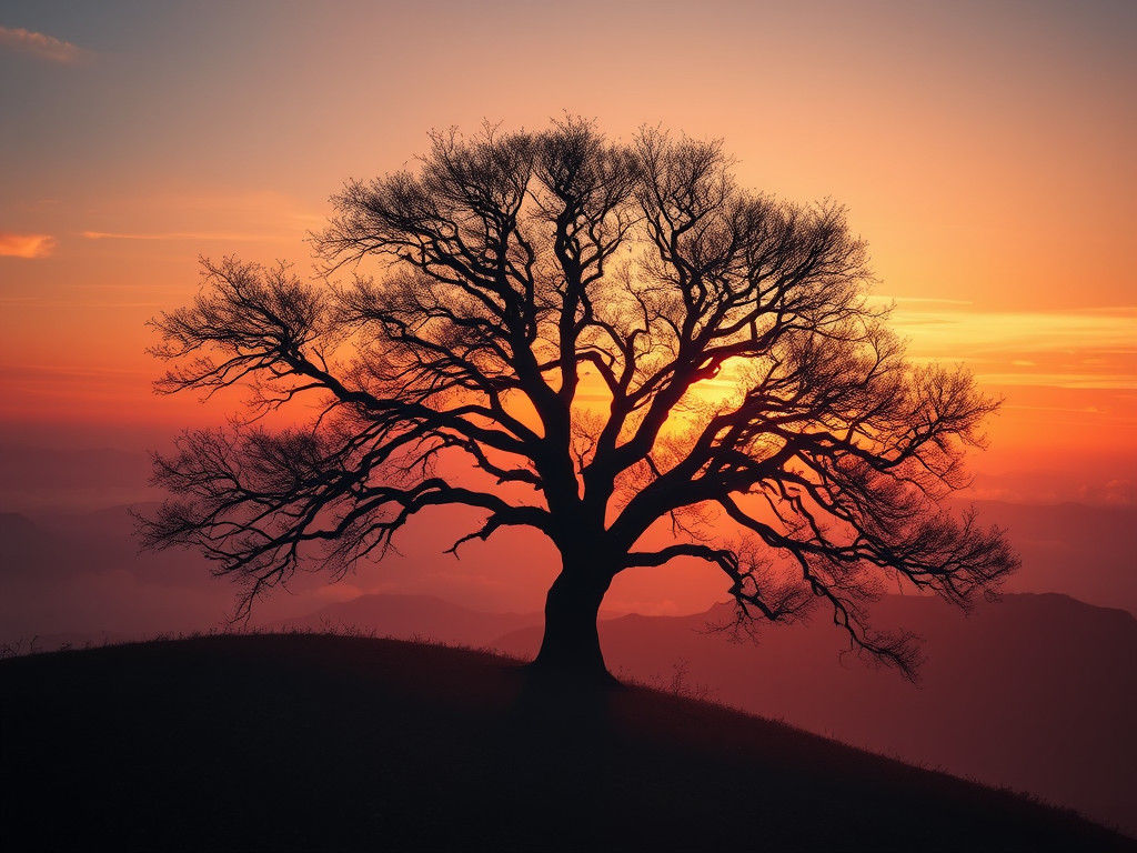 Majestic Solitary Tree at Sunset: Ethereal Landscape