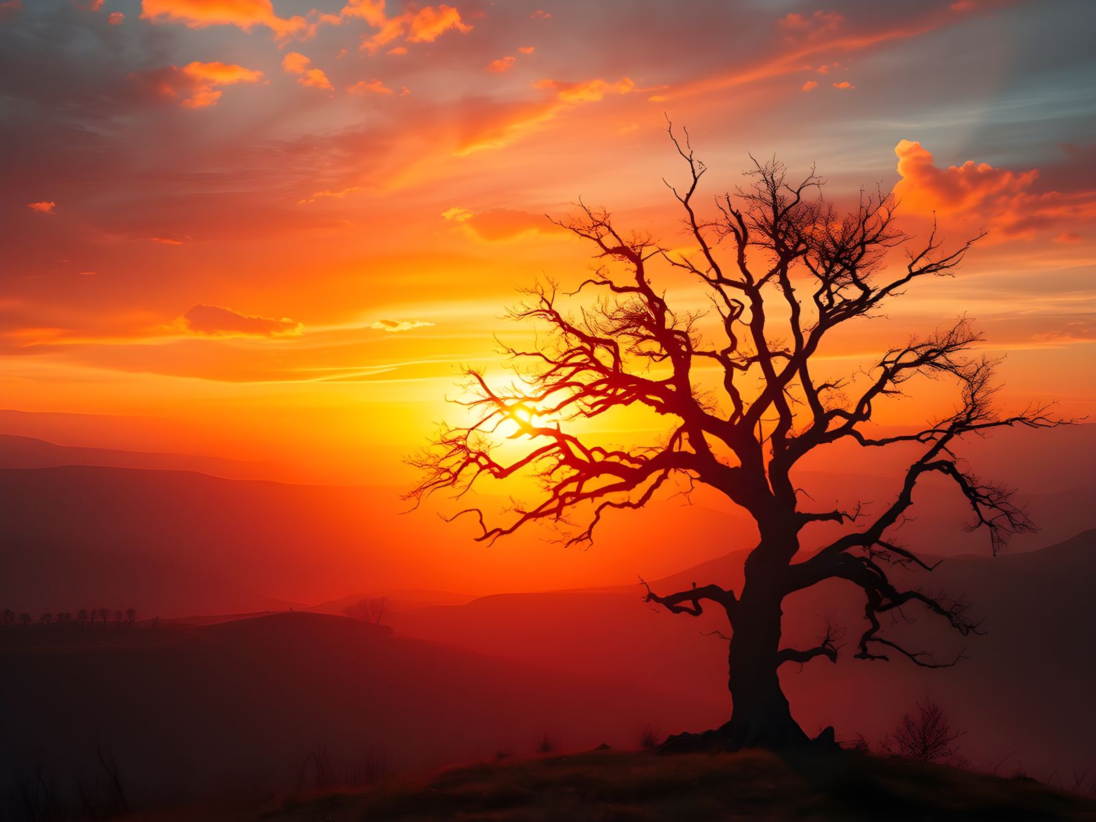 Lonely Tree Sunset Inspired by Turner