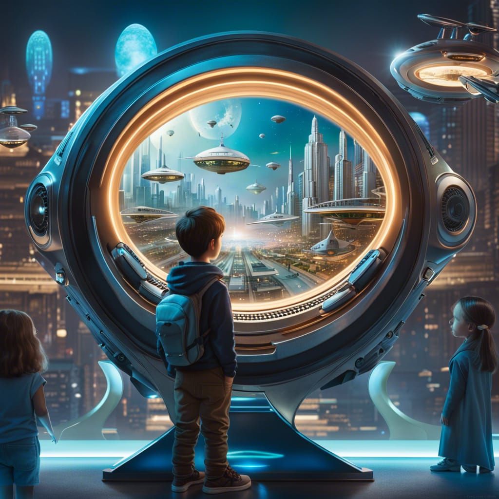 Futuristic City Reflected in Mechanical Mirror