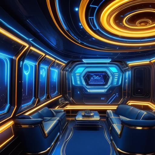 Futuristic Art Deco Spaceship Interior in Synthwave Style