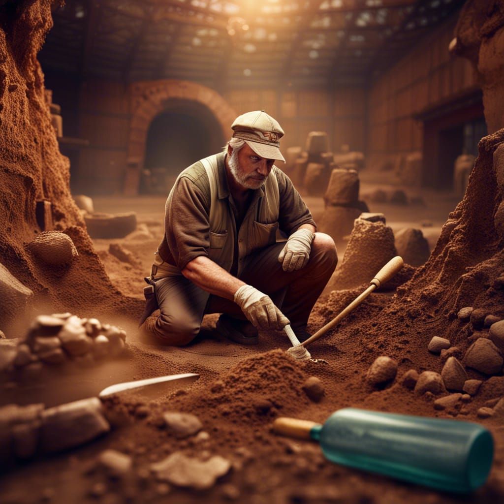 Archaeological Dig Site with Artefacts: Digital Masterpiece