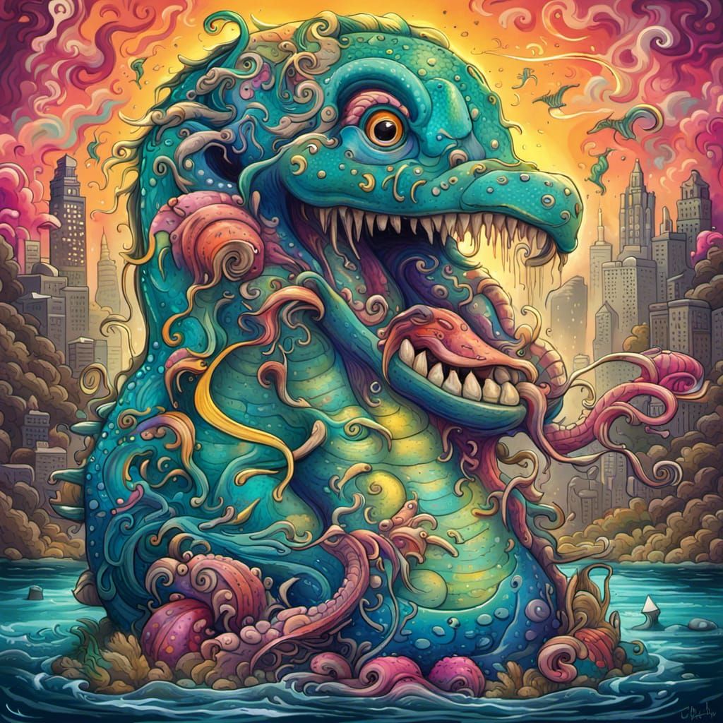 Loch Ness Monster Graffiti Art on Enchanted Lake