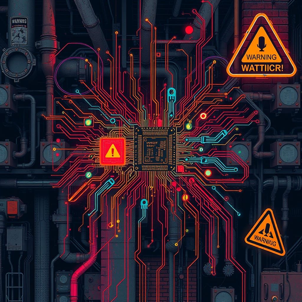 Cyberpunk Industrial Circuitry on Grungy Background