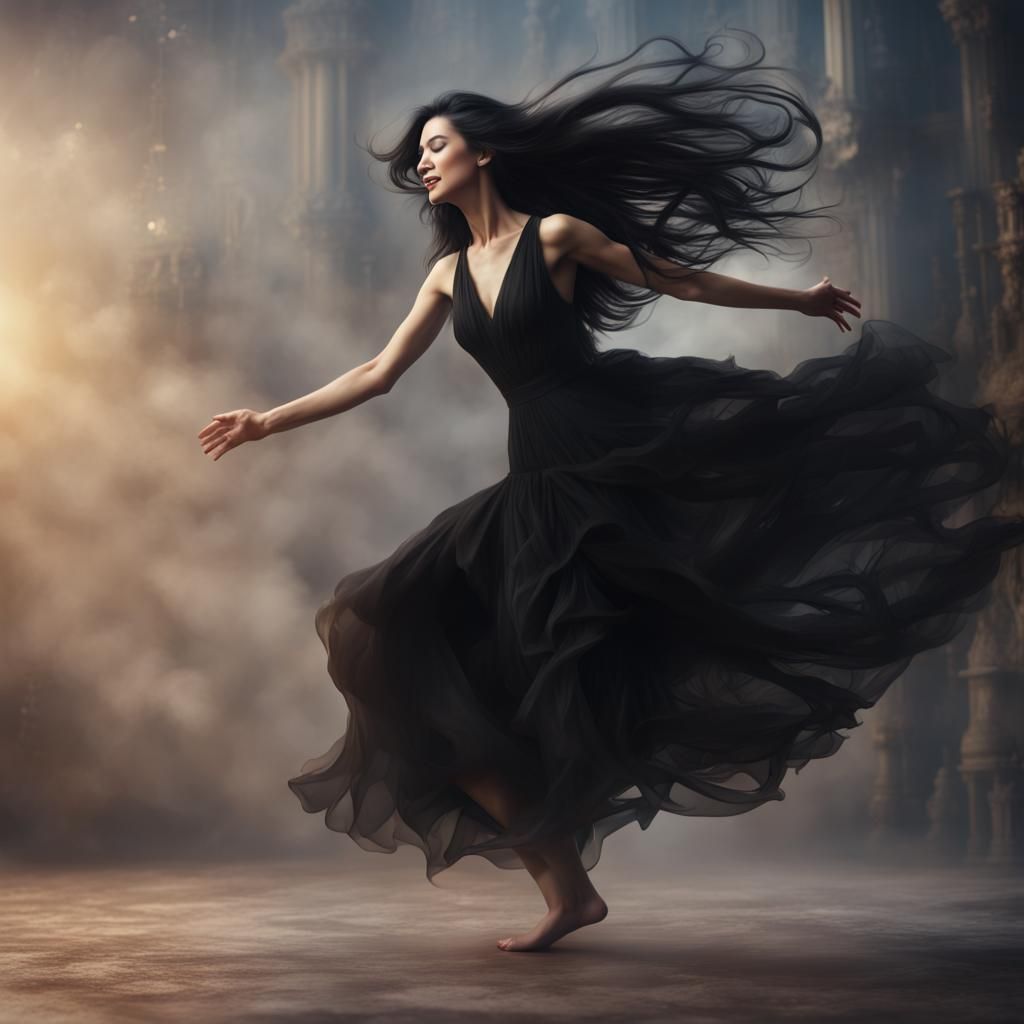 Dancing Woman with Black Dress: Digital Matte Painting