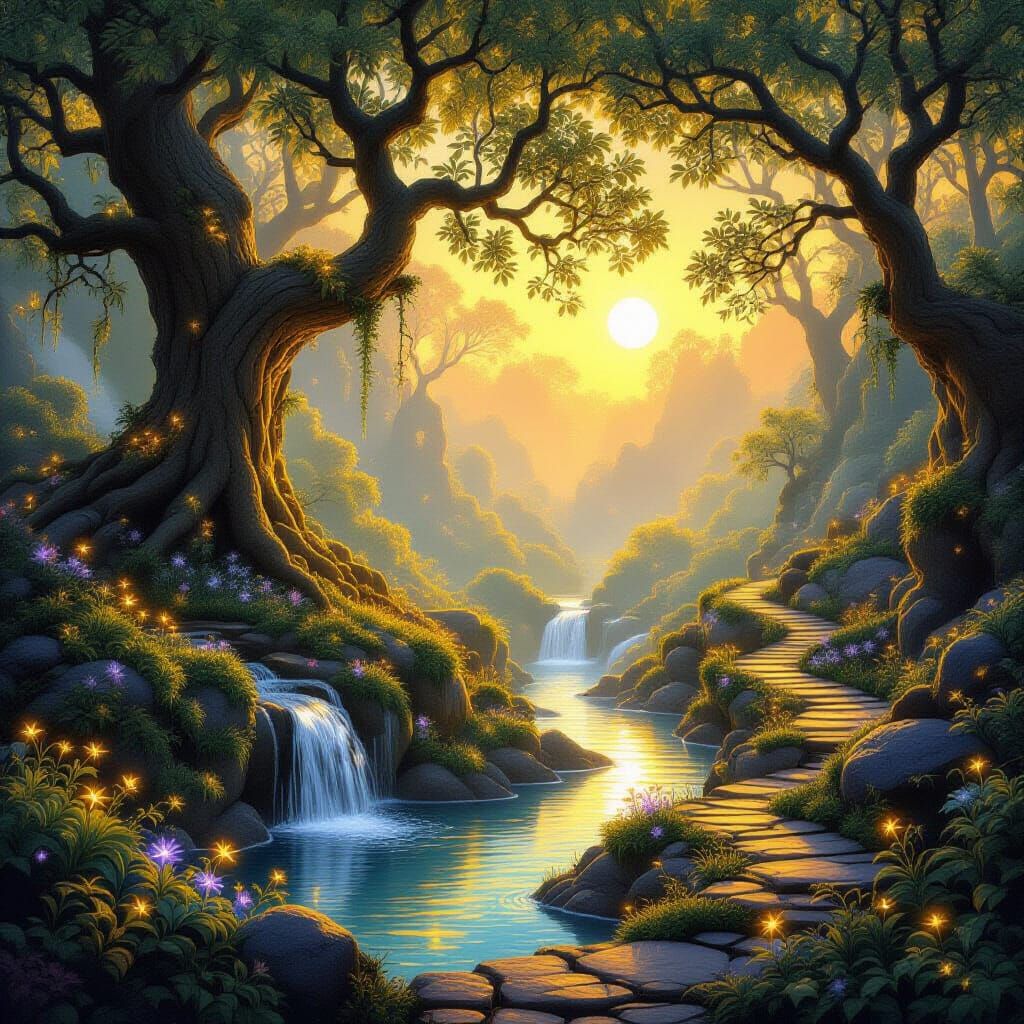 Ethereal Fairy Kingdom at Golden Sunrise