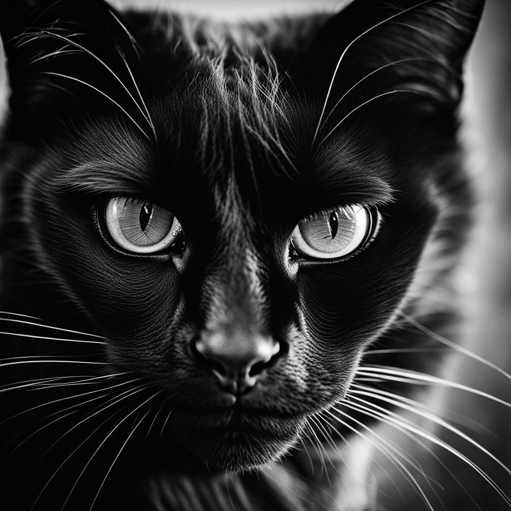 Detailed Black Cat Face Contour Portrait