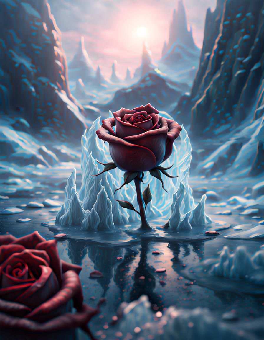 Mystical Ice Rose: Detailed Matte Painting