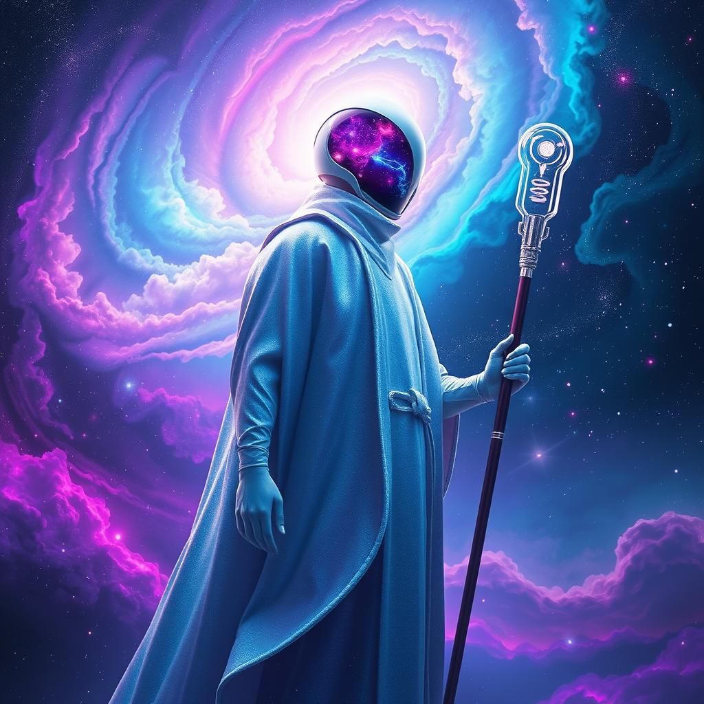 Sir Nova in Space Nebula with Futuristic Helmet