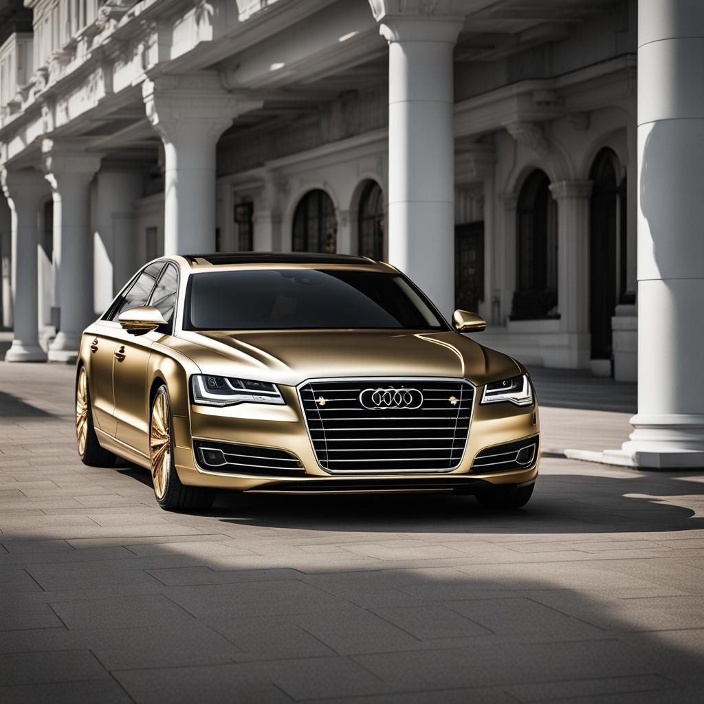 Gold Matte Foil Audi A8: Hyperrealistic Car Detail