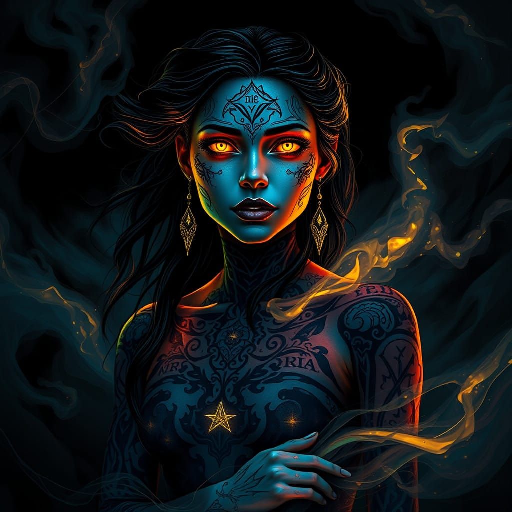 Glowing Gypsy Goddess in Neon Fog