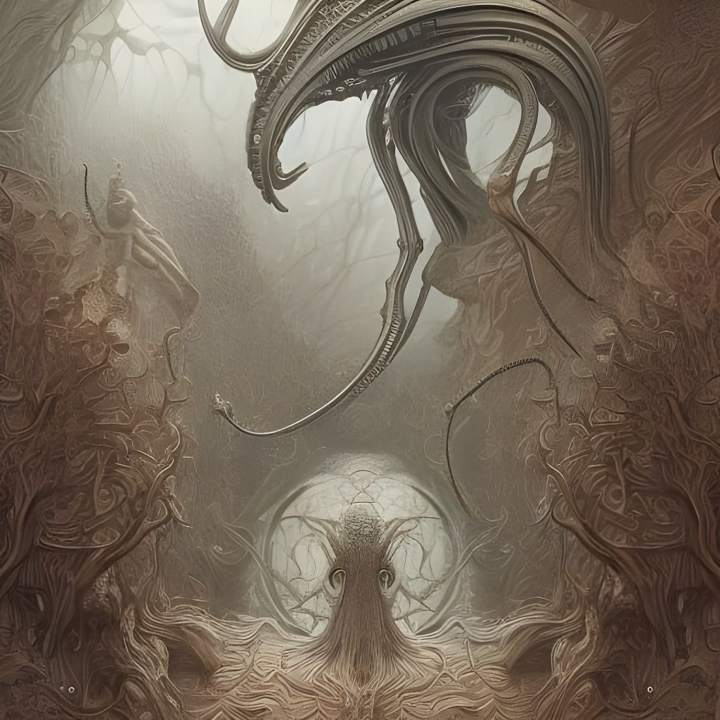 Detailed Alien Portrait in Baroque Fractal Style