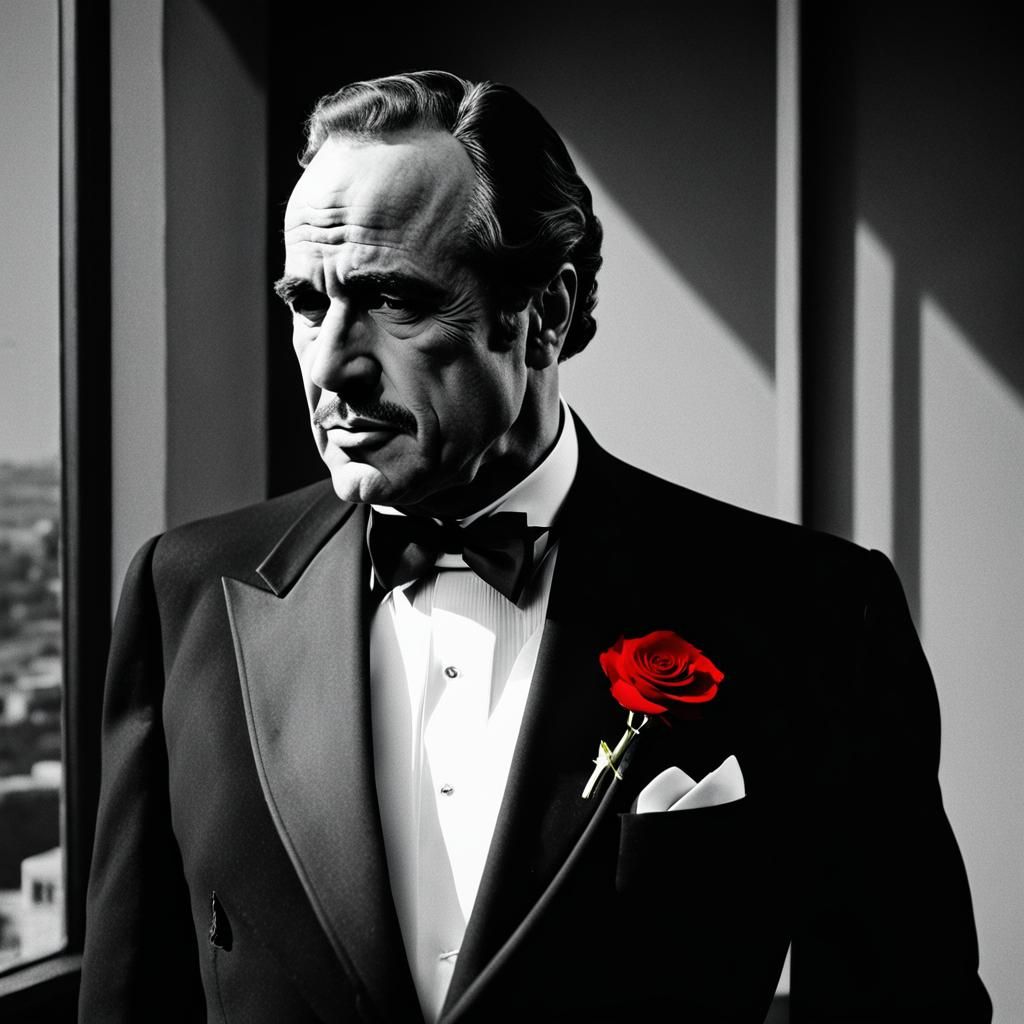 Iconic Godfather Portrait in Minimalist Black and White