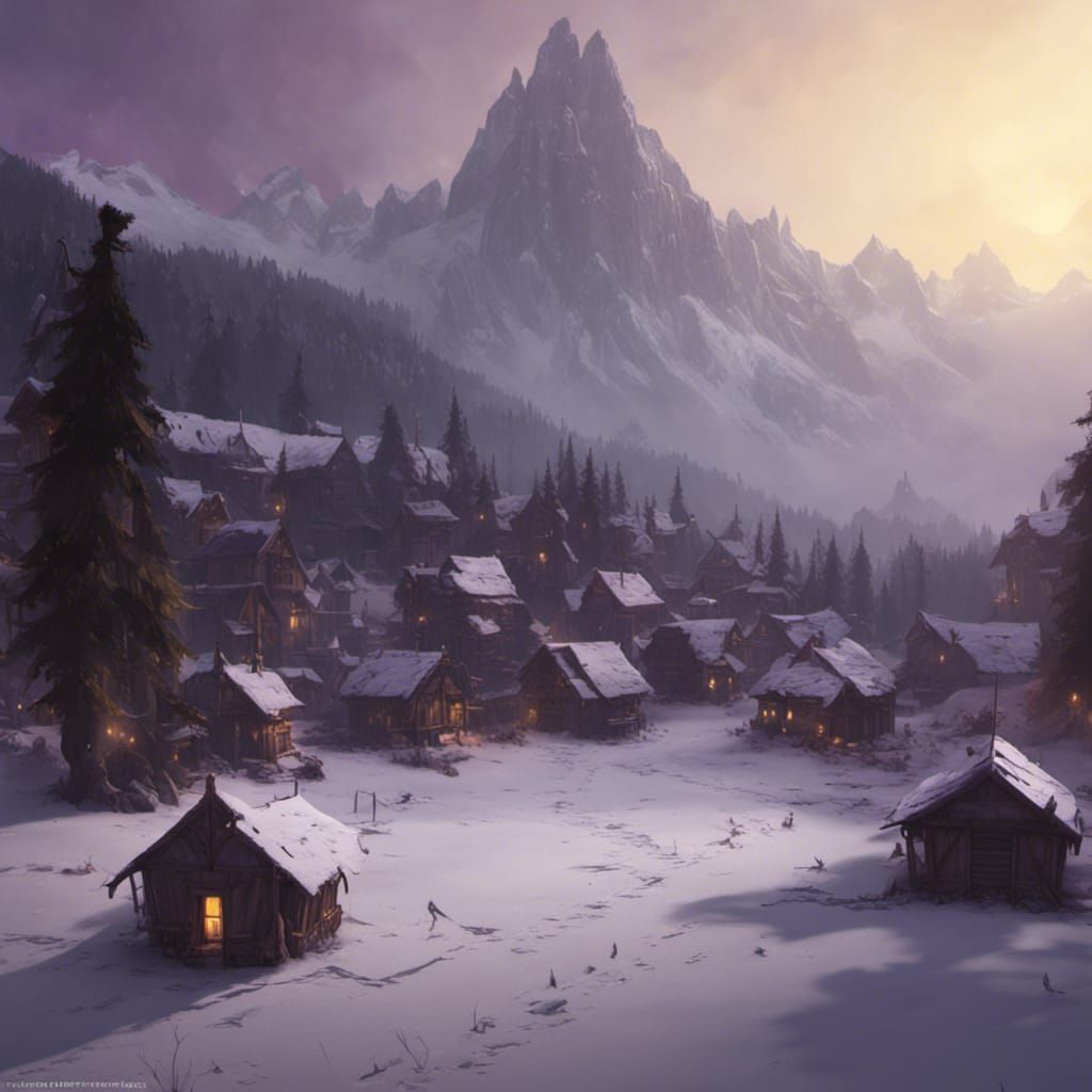 Dark Fantasy Winter Village in 8K Resolution