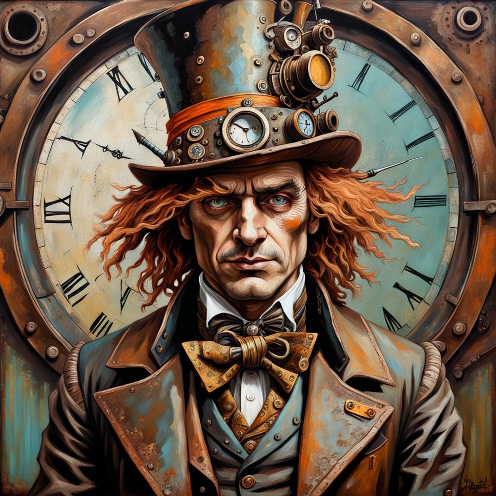 Steampunk Mad Hatter Portrait in Oil Painting Style