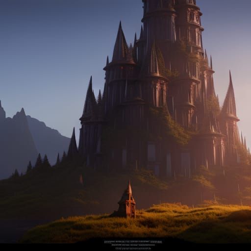 Forest Castle Library at Dawn: Detailed Matte Painting
