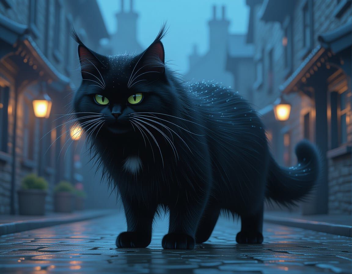 Photorealistic Cat Sith in Pixar Cinematic Style