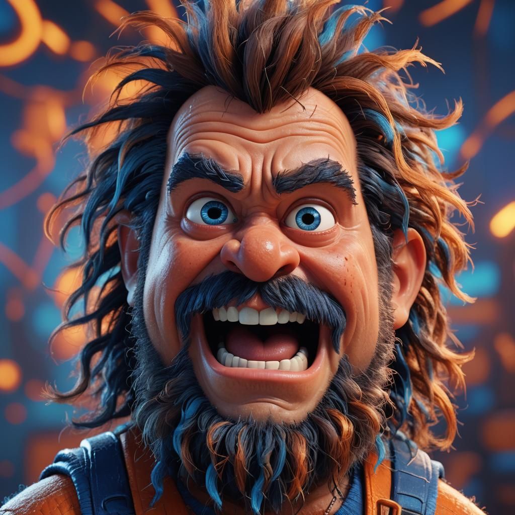 Crazed Dwarf Making Faces in 3D Pixar Style