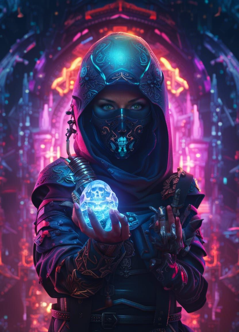 Cyborg Ninja with Crystal Skull: Digital Matte Painting