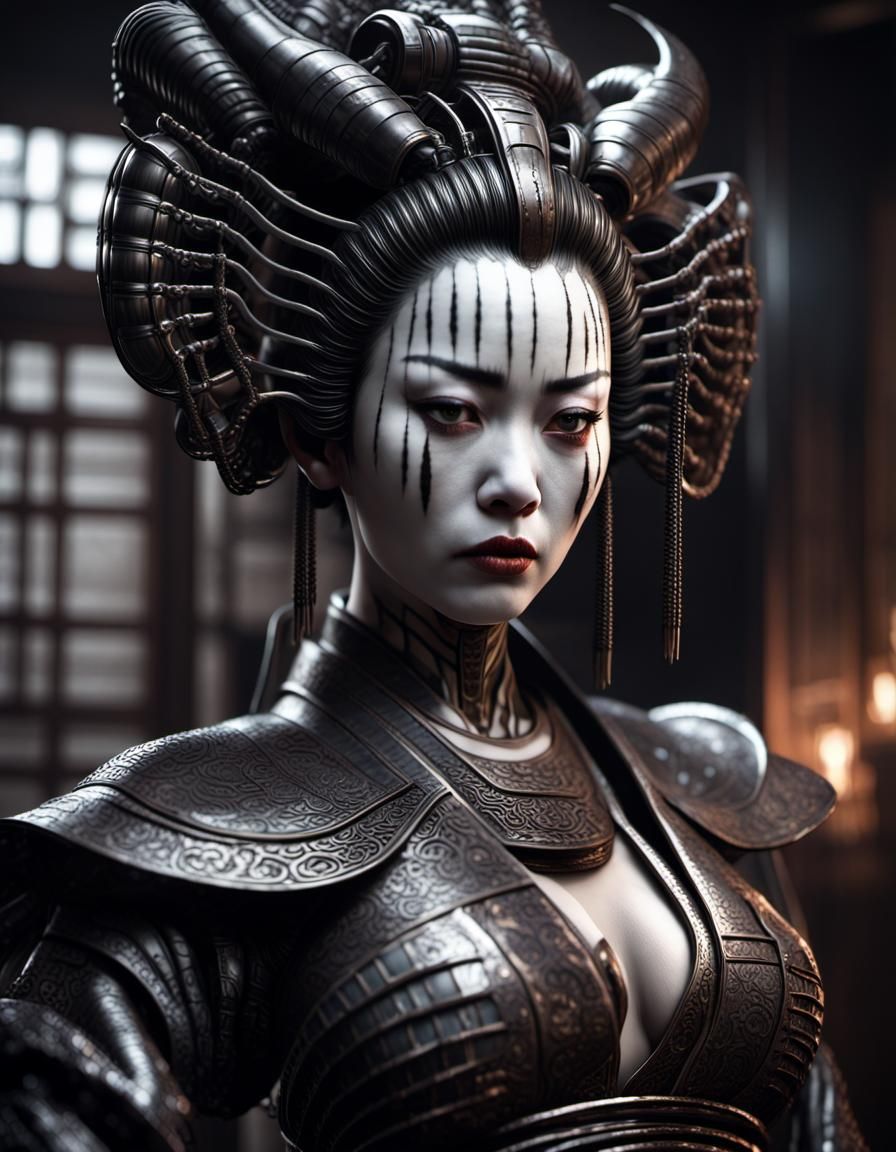 Dark Horror Geisha Concept Art in 8k