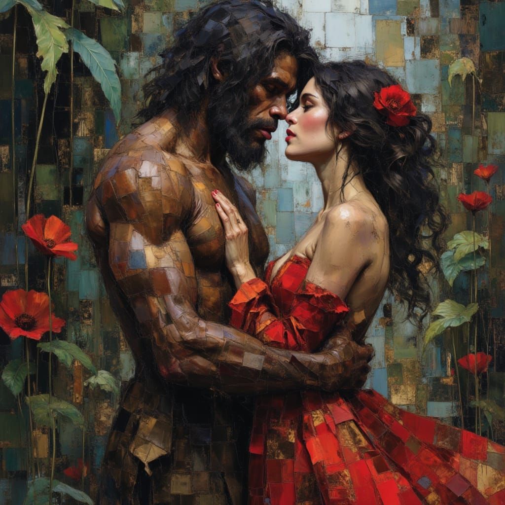 Tarzan and Jane Embrace in Lush Jungle
