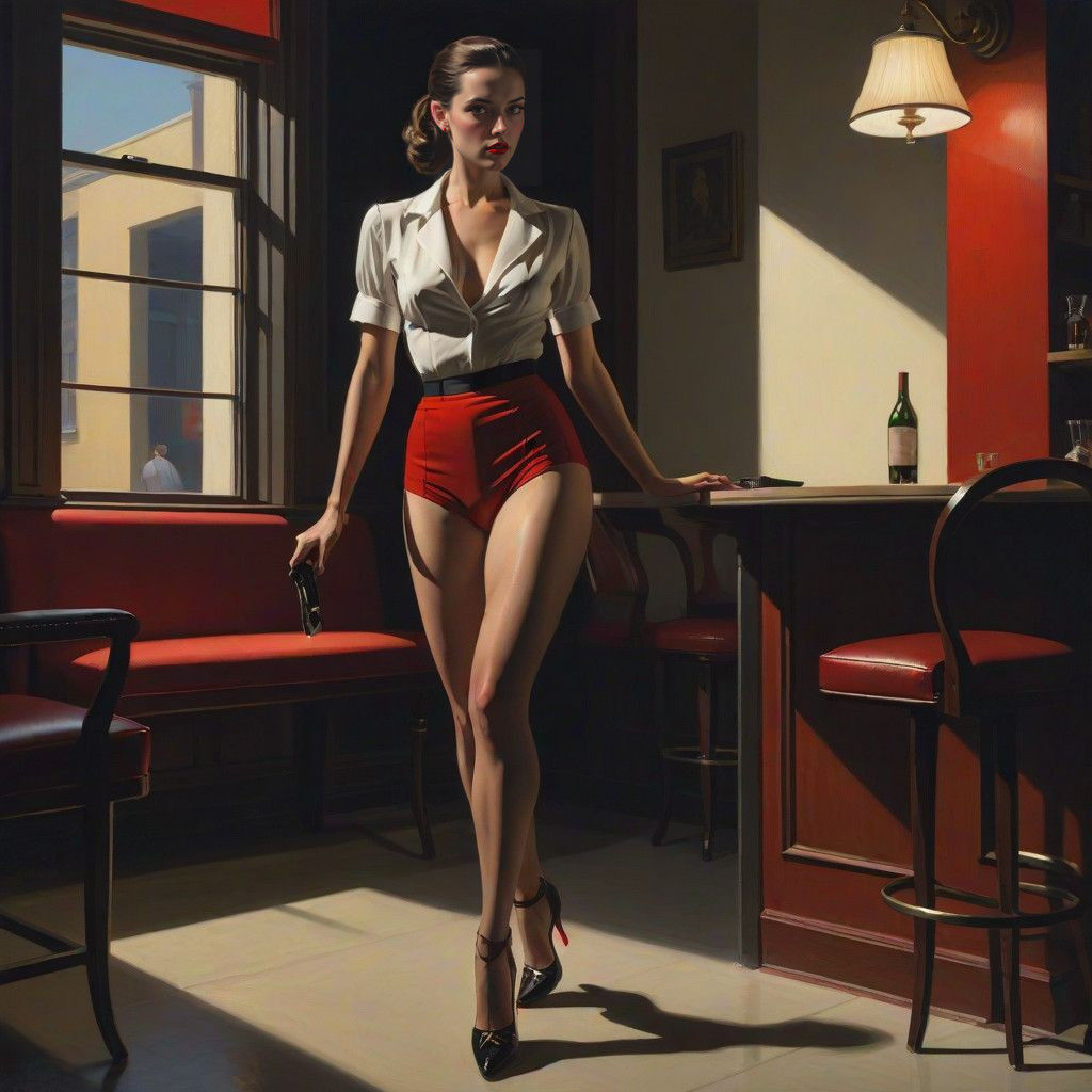Sultry Woman Captured in a Suspenseful, Edward Hopper-Inspir...